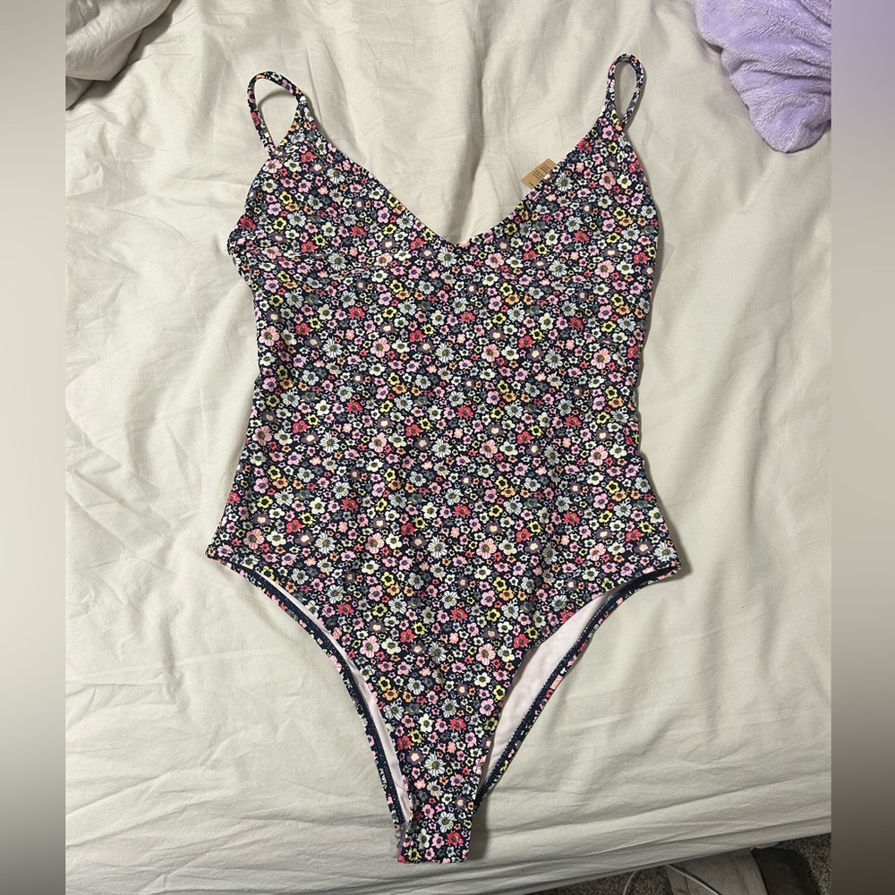 Black floral one piece swimsuit - size medium